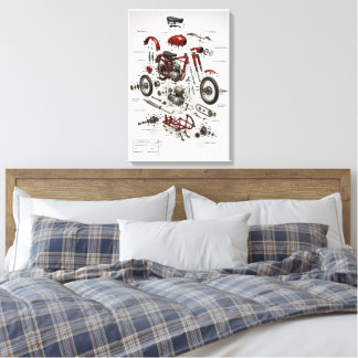 1949年製バイクの分解技術図プリント キャンバスプリント