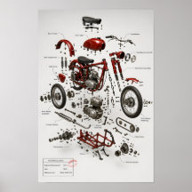 1949年製バイクの部品分解図プリント