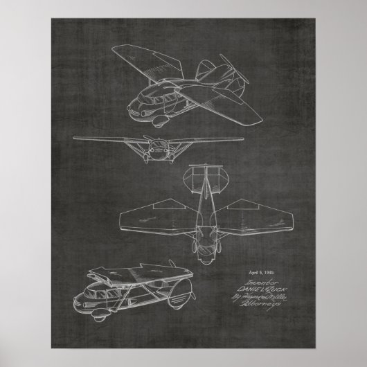 1949年飛んでいる自動車航空機特許スケッチプリント ポスター (正面)