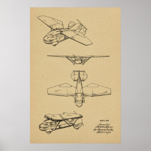 1949年飛んでいる自動車航空機特許スケッチプリント ポスター