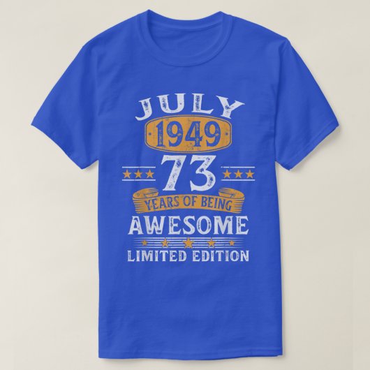 1949年7月73歳ギフト男性へヴィンテージ73th B Tシャツ (デザイン正面)
