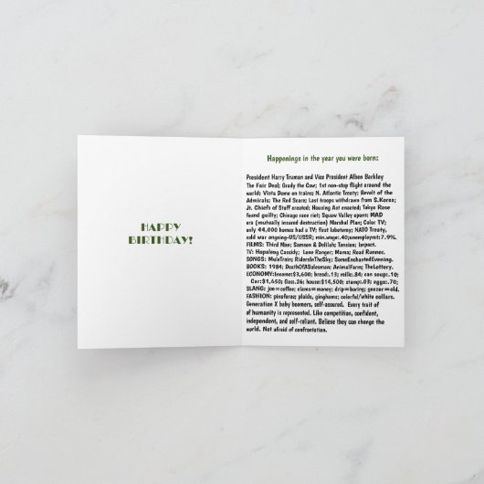 1949生まれ年の誕生日おもしろい事実グリーティングカード カード (内部)