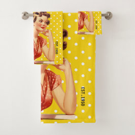 1950かわいらし年の女の子カラフルヴィンテージ黄 バスタオルセット