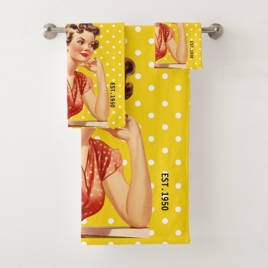 1950かわいらし年の女の子カラフルヴィンテージ黄 バスタオルセット (インサイチュ)