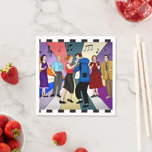 1950のカップル踊りレトロをテーマにした誕生日 スタンダードカクテルナプキン (インサイチュ)