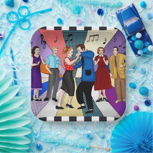 1950のカップル踊りレトロをテーマにした誕生日 ペーパープレート (パーティー)