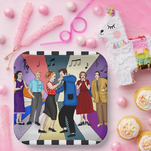 1950のカップル踊りレトロをテーマにした誕生日 ペーパープレート (パーティー)