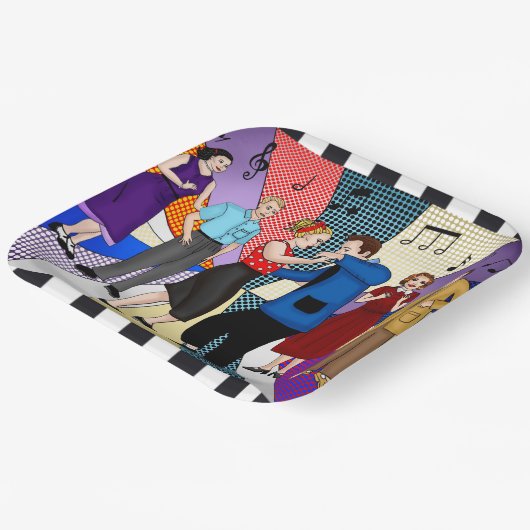 1950のカップル踊りレトロをテーマにした誕生日 ペーパープレート (傾斜あり)