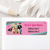 1950のダイナーレトロジュークボックスバースデーパーティーSock Hop ラベル (インサイチュ)