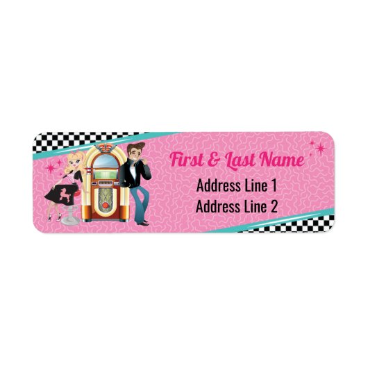 1950のダイナーレトロジュークボックスバースデーパーティーSock Hop ラベル (正面)