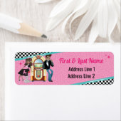 1950のダイナーレトロジュークボックスバースデーパーティーSock Hop ラベル (インサイチュ)