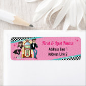 1950のダイナーレトロジュークボックスバースデーパーティーSock Hop ラベル (インサイチュ)