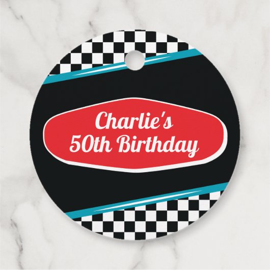 1950のダイナーレトロ誕生日お気に入りサークルのギフトラベル フェイバータグ (裏面)