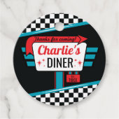 1950のダイナーレトロ誕生日お気に入りサークルのギフトラベル フェイバータグ (正面)