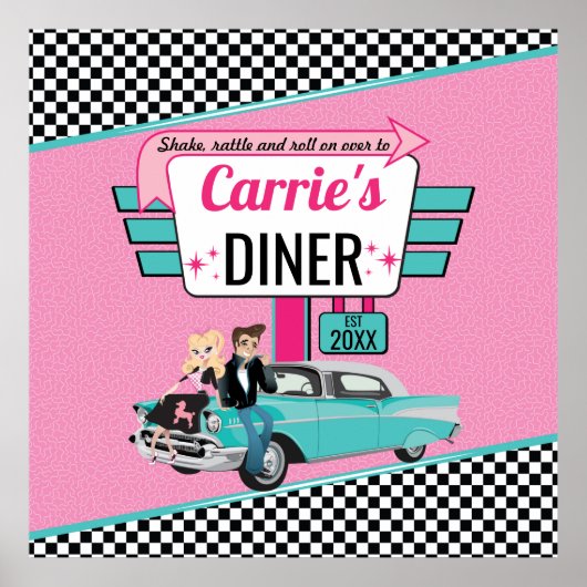 1950のダイナーレトロ誕生日パーティーソックホップデザイン ポスター (正面)