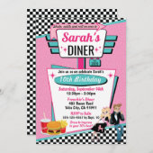 1950のダイナーレトロ誕生日パーティーソックホップデザイン 招待状 (正面/裏面)