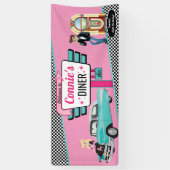 1950のダイナーレトロ車の誕生日パーティー靴下ホップバン 横断幕 (縦)