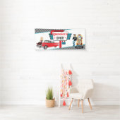 1950のダイナーレトロ車の誕生日パーティー靴下ホップバン 横断幕 (インサイチュ)