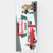 1950のダイナーレトロ車の誕生日パーティー靴下ホップバン 横断幕 (縦)