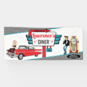 1950のダイナーレトロ車の誕生日パーティー靴下ホップバン 横断幕 (横)