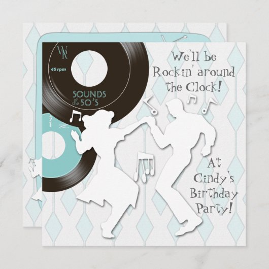 1950のテーマバースデーパーティ招待状 招待状 (正面/裏面)