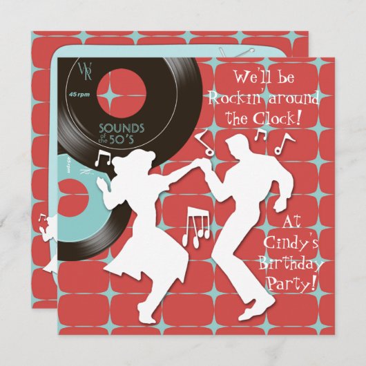 1950のテーマバースデーパーティ招待状 招待状 (正面/裏面)