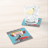 1950のレトロダイナーティール（緑がかった色）/イエローバースデーパーティー スクエアペーパーコースター (インサイチュ)