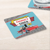 1950のレトロダイナーティール（緑がかった色）/イエローバースデーパーティー スクエアペーパーコースター (アングル)