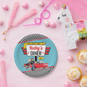 1950のレトロダイナーティール（緑がかった色）赤い誕生日パーティー ペーパープレート (パーティー)