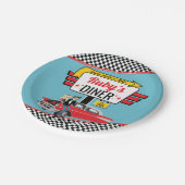 1950のレトロダイナーティール（緑がかった色）赤い誕生日パーティー ペーパープレート (アングル)