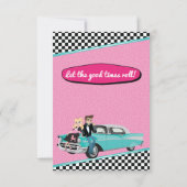 1950のレトロダイナーピンク&ティール(緑がかった色)メニューカード 招待状 (裏面)