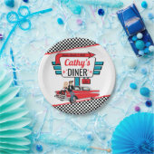 1950のレトロダイナーホワイト、ティール（緑がかった色）、赤い誕生日パーティー ペーパープレート (パーティー)