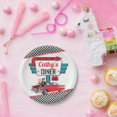 1950のレトロダイナーホワイト、ティール（緑がかった色）、赤い誕生日パーティー ペーパープレート (パーティー)