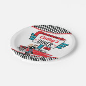 1950のレトロダイナーホワイト、ティール（緑がかった色）、赤い誕生日パーティー ペーパープレート (アングル)