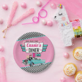 1950のレトロディーナーピンク&ティール（緑がかった色）誕生日パーティー ペーパープレート (パーティー)