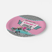 1950のレトロディーナーピンク&ティール（緑がかった色）誕生日パーティー ペーパープレート (アングル)