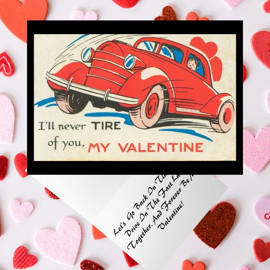 1950のヴィンテージ赤クラシック車バレンタイン シーズンカード