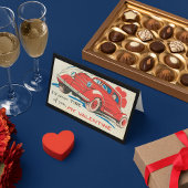 1950のヴィンテージ赤クラシック車バレンタイン シーズンカード