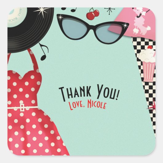 1950の50のドレスアップレトロヴィンテージパーティーの好意 スクエアシール (正面)