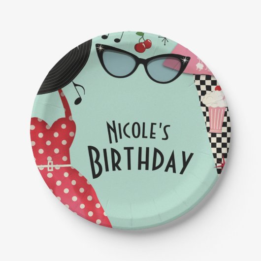 1950の50のドレスアップレトロヴィンテージパーティー ペーパープレート (正面)