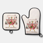 1950クリスマスヴィンテージレディショッピング 鍋つかみ&鍋敷きセット (正面)