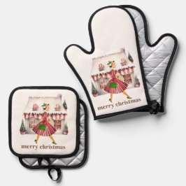 1950クリスマスヴィンテージレディショッピング 鍋つかみ&鍋敷きセット