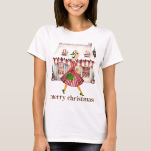 1950クリスマスヴィンテージレディショッピング Tシャツ
