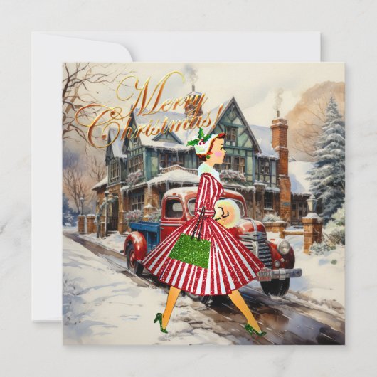 1950クリスマスヴィンテージレディ カード (正面)
