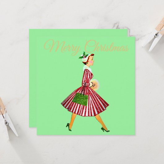 1950クリスマスヴィンテージレディ カード (正面/裏面インサイチュ)