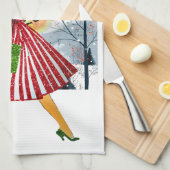 1950クリスマスヴィンテージレディ キッチンタオル (四つ折り)