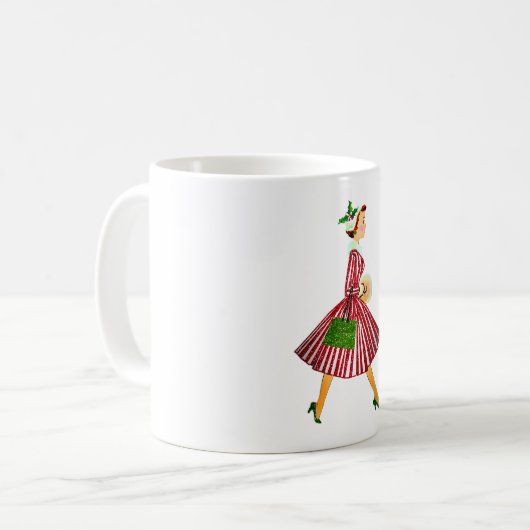 1950クリスマスヴィンテージレディ コーヒーマグカップ (正面左)