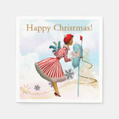 1950クリスマスヴィンテージレディ スタンダードカクテルナプキン (正面)