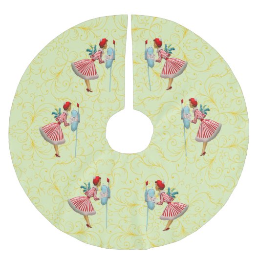 1950クリスマスヴィンテージレディ ブラッシュドポリエステルツリースカート (正面)