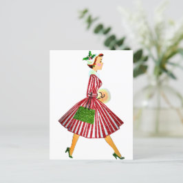 1950クリスマスヴィンテージレディ ポストカード